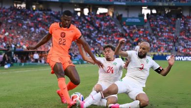صورة تدخل نصير مزراوي ونائل العيناوي على لاعب منتخب هولندا